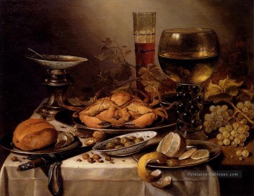 Banquet Nature morte avec un crabe sur un plateau d’argent Pieter Claesz Peinture à l'huile